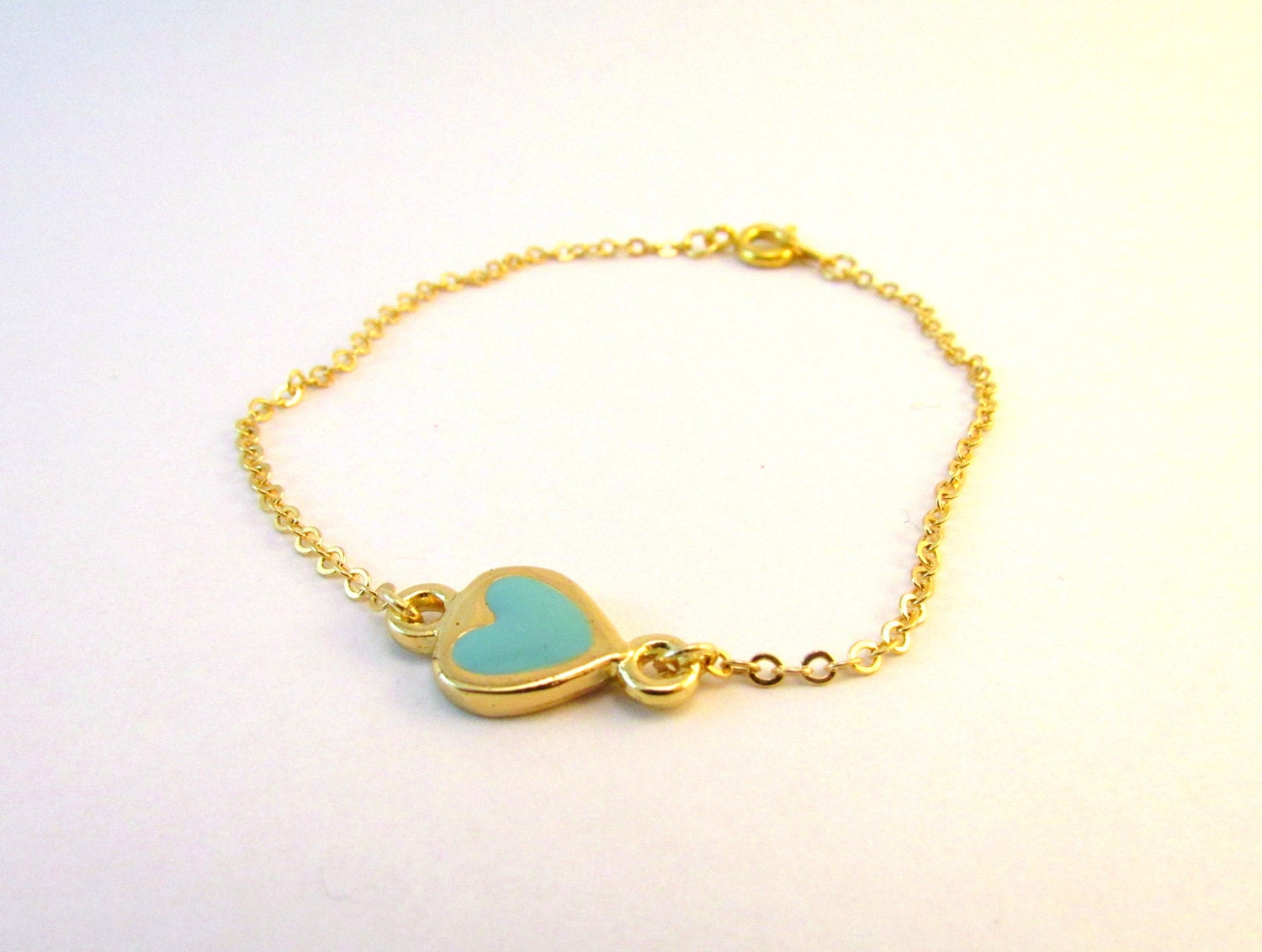 Blue Heart Bracelet Dainty Gold Bracelet Gold Heart