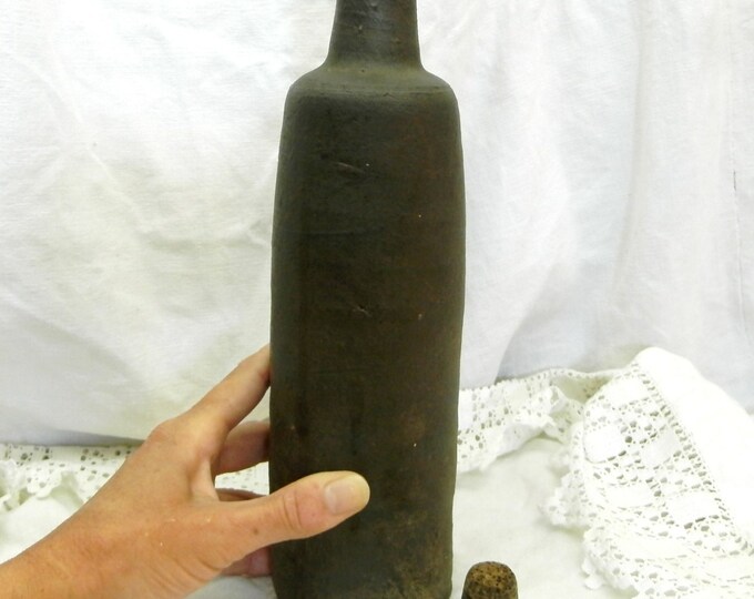 Antique French Stoneware Ceramic Rustic Primitive Cider Bottle, Pottery Vase from Normandy France, Calvados Container, Brocante Decor Antique French Stoneware Ceramic Rustic Primitive Cider Bottle, Pottery Vase from Normandy France, Calvados Container, Brocante Decor