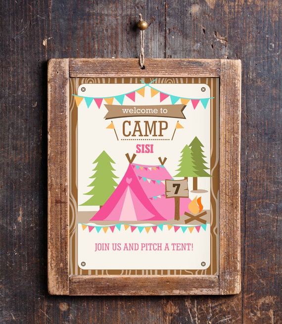 Camping Tent Party Door Sign Camp Out Glamping Editable