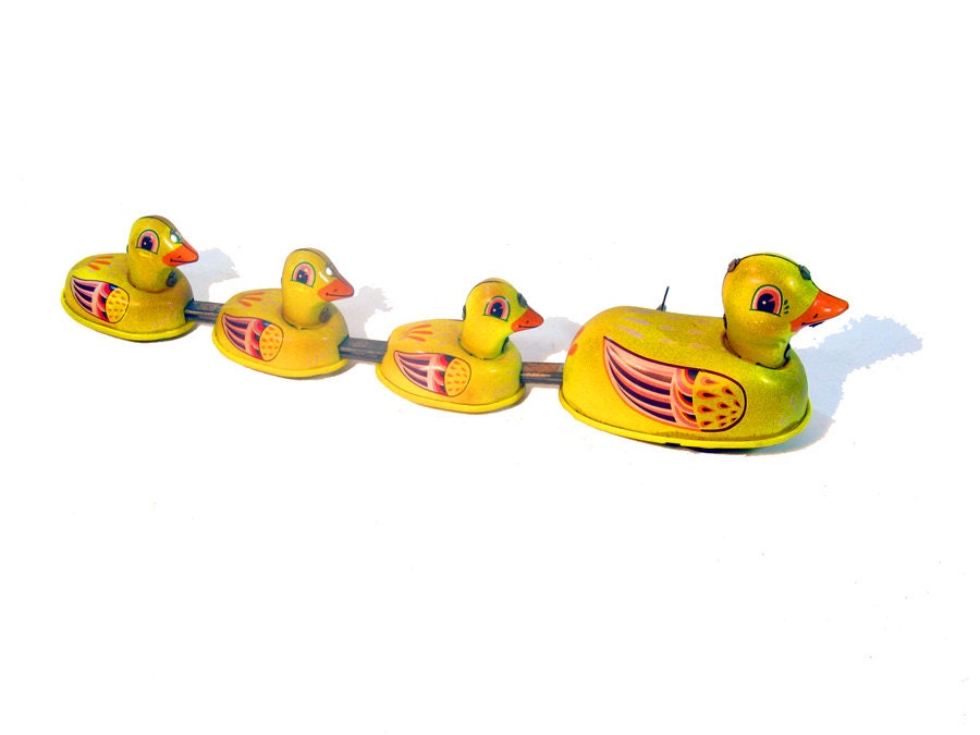 Toy Mechanical Duck with Ducklings Vintage 80s90s by ScrappyPuppy