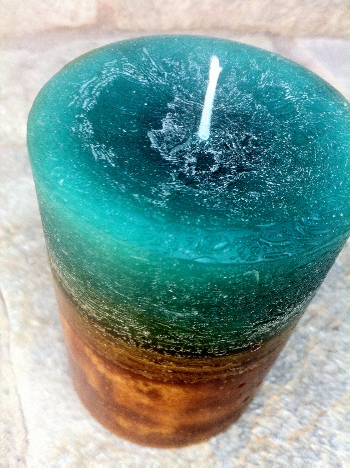 Pillar Candle 3 x 4.5 Turquoise Teal Brown Jamaica Me Crazy