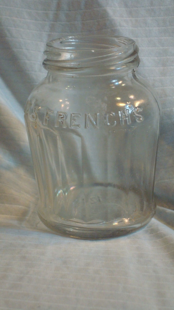Items similar to French's Clear Glass Mustard Vintage Jar