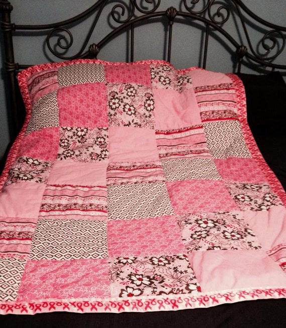 Items similar to Breast cancer awareness patchwork quilt on Etsy