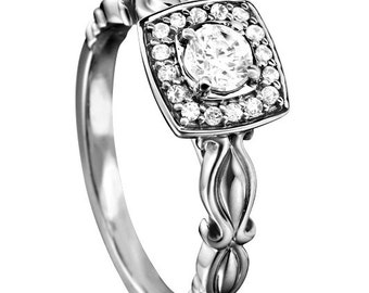 Certified diamond engagement ring 0.58 ctw 14 k white gold hand made
