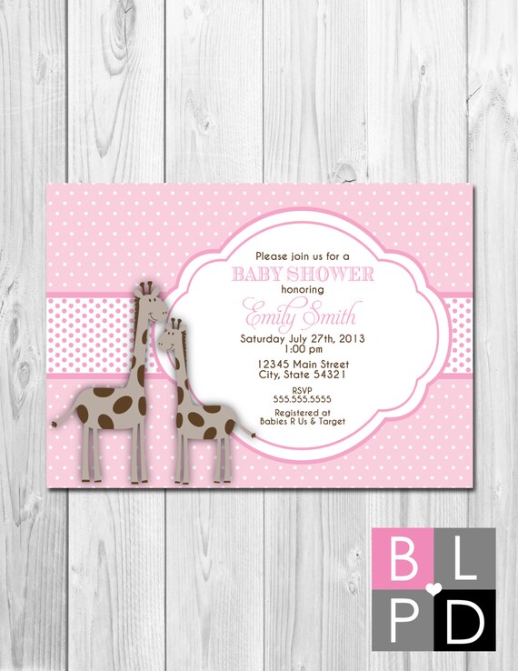 Little Giraffe Baby Shower Invitation - Brown and Pink - Polka Dots - DIY - Printable Il_570xn