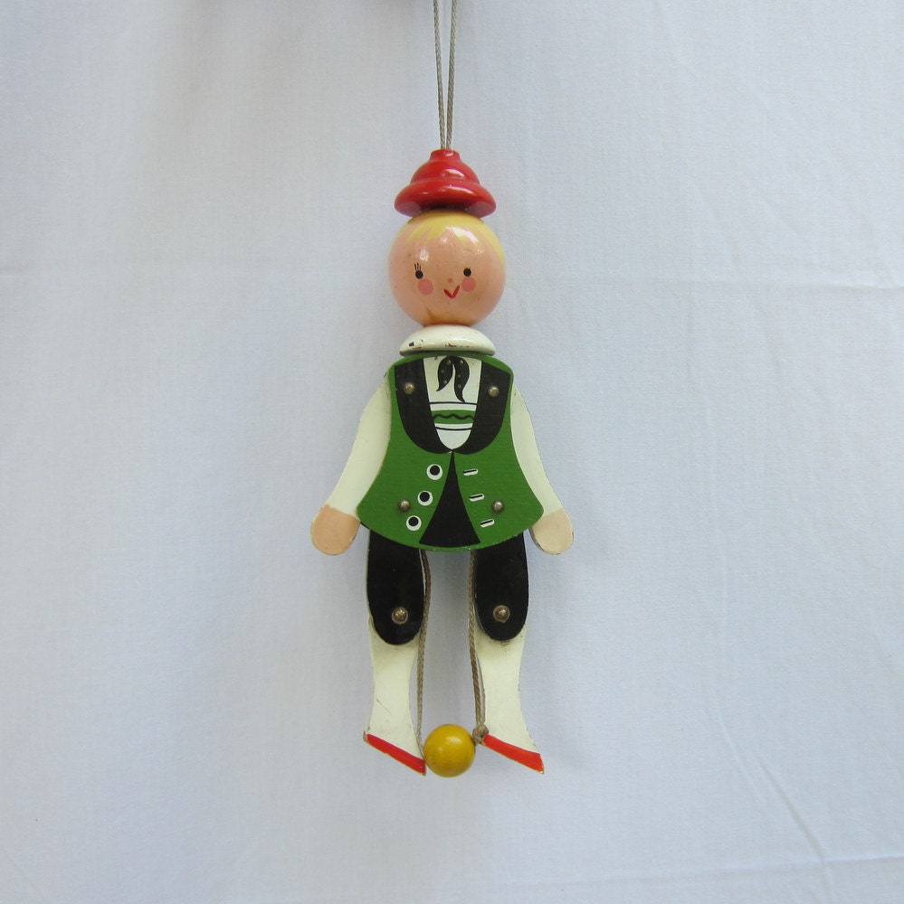 Vintage Jumping Jack Wooden Pull String Toy Puppet Made in