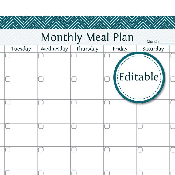 Monthly Meal Planner Fillable Printable PDF Instant