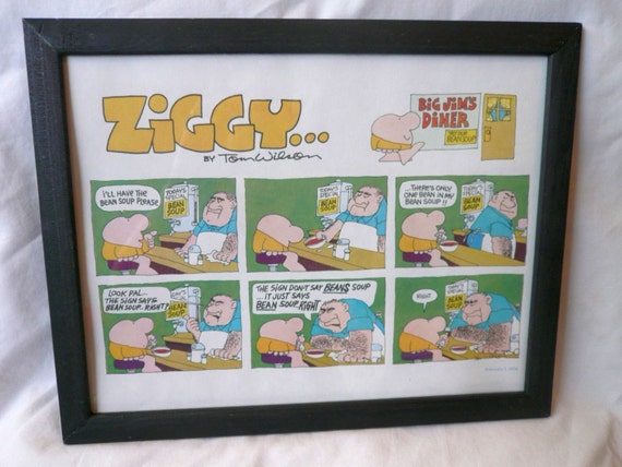 Vintage Ziggy Print Comic Strip Poster 1970s Art Bean Soup 4296