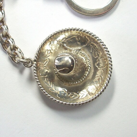 Mexican Sterling Silver Sombrero Keychain 4 1/4 Inches Long