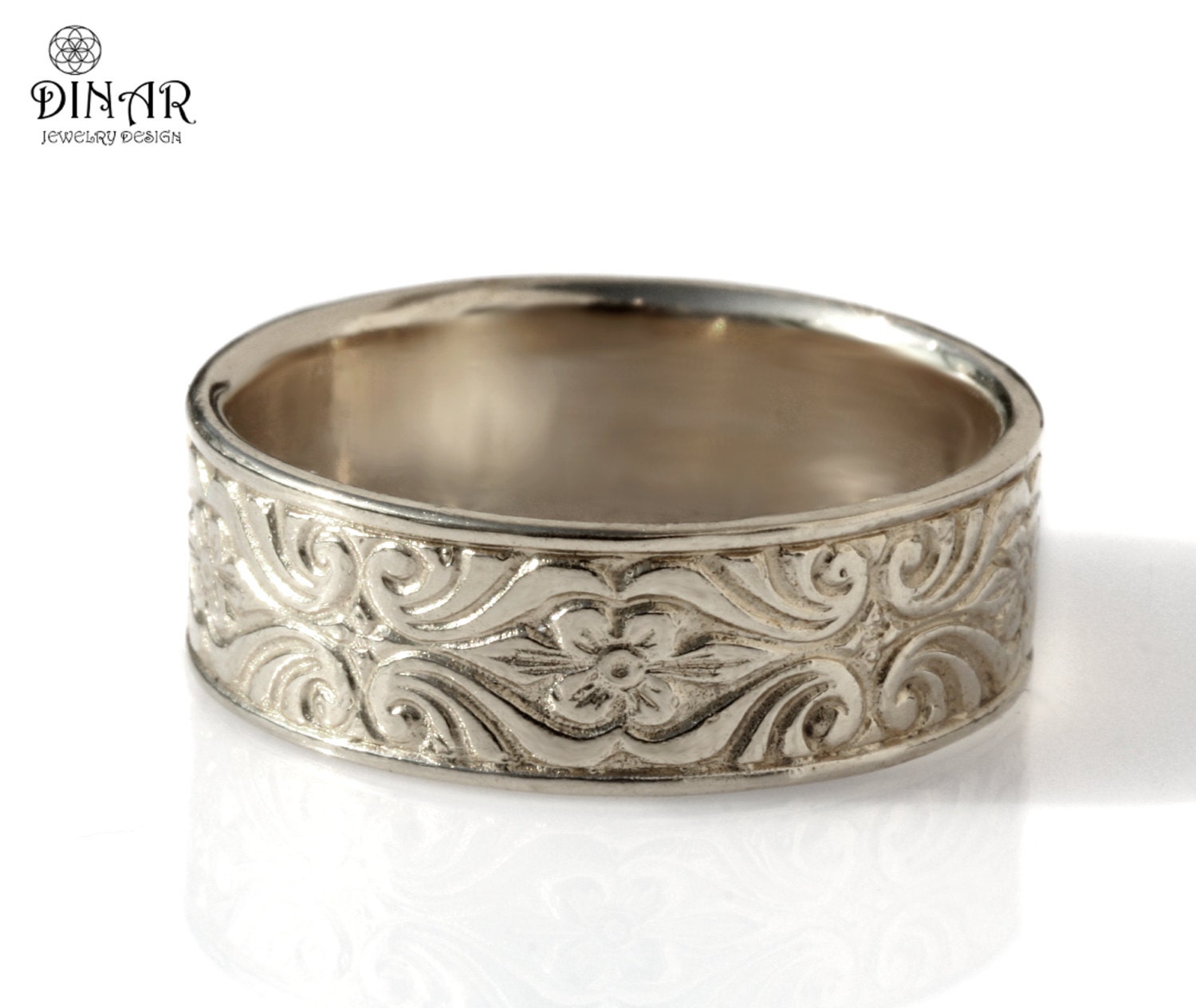 thin etched patterned antique wedding ring