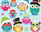 80% OFF SALE Christmas Owls clipart commercial use, vector graphics, digital clip art, digital images - CL589 Il_170x135