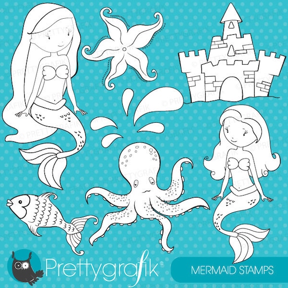 mermaid digital stamp commercial use, vector graphics, digital stamp, digital images - DS458 Il_570xn