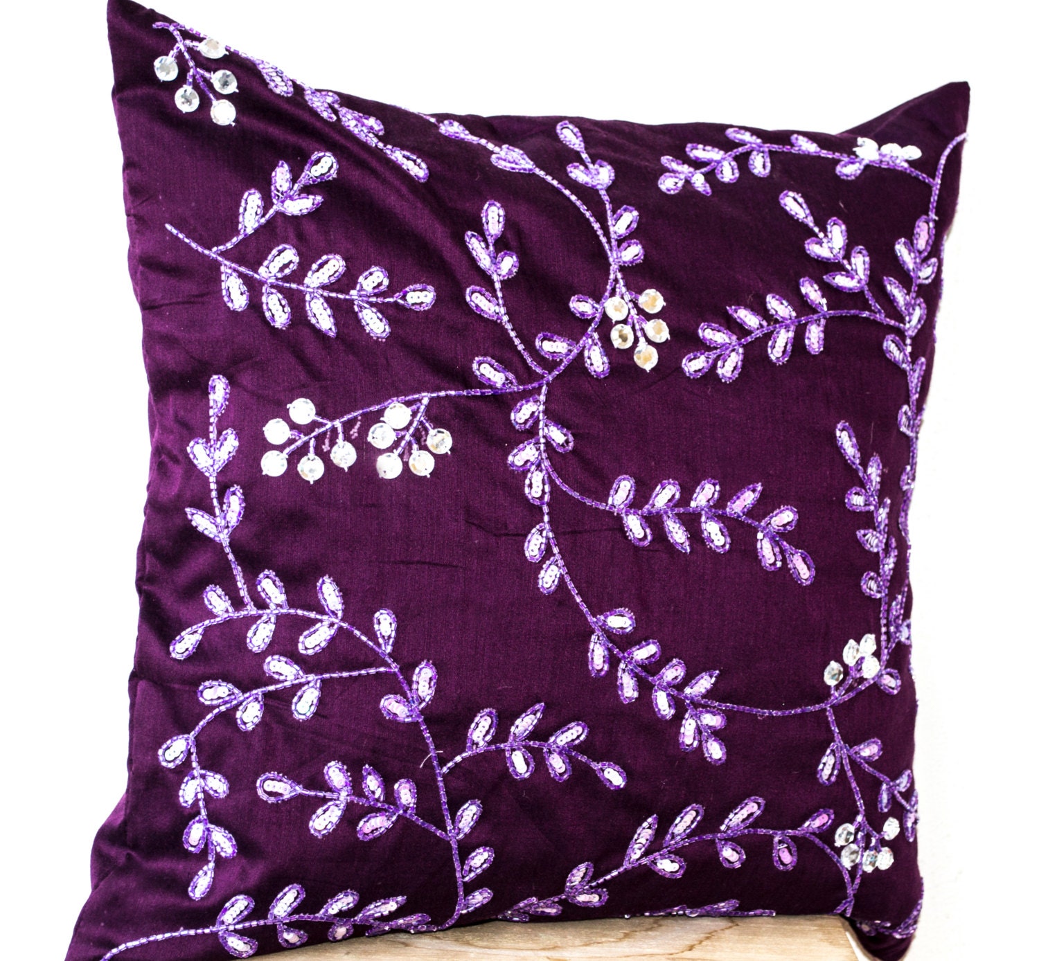 Radiant orchid throw pillows bead sequin detail Leaves
