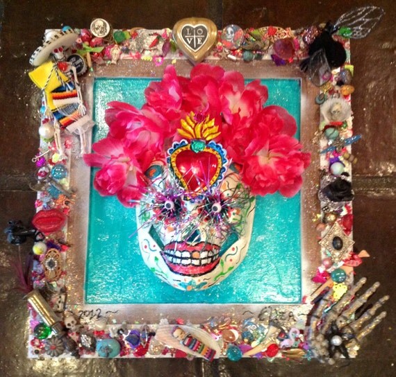 Items similar to Day of the Dead Framed and Adorned Paper Mache Mask on ...