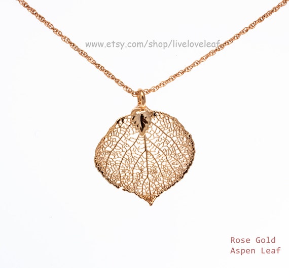 Items Similar To Rose Gold Aspen Leaf Pendant Necklace Real Aspen Leaf   Il 570xN.568419982 60qe 