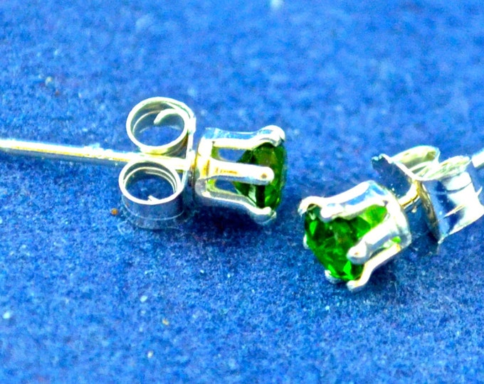 Chrome Diopside Stud Earrings, Petite 3mm Round, Natural, Set in Sterling Silver E554