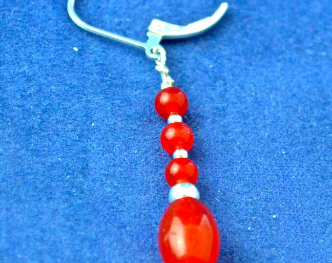 Ruby Dangle Earrings, 2 Inches Long, Natural, Sterling Silver Metal E586