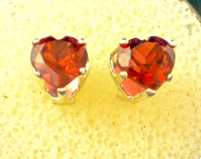 Garnet Heart Earrings, 6mm Heart Shape, Natural, Set in Sterling Silver E305