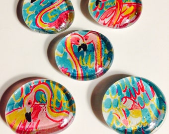 Preppy Cha Cha Print Glass Magnet Set of 5 by LillyGirlCrafts