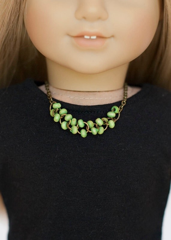 American Girl doll sized bead necklace green