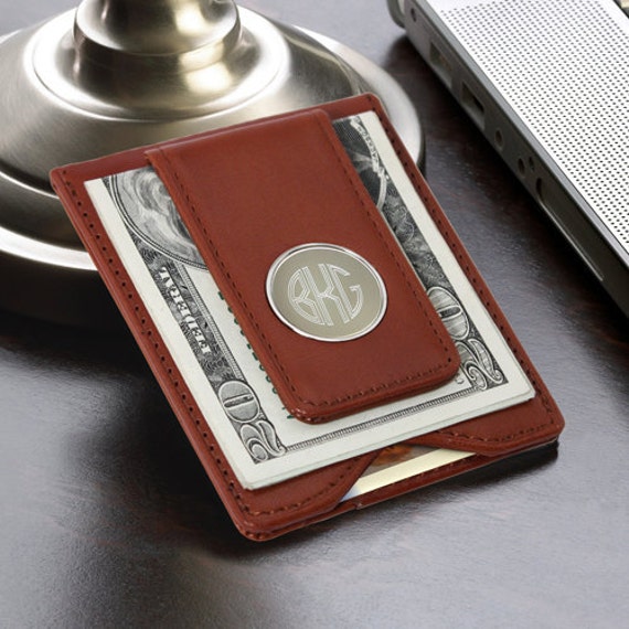 SALE Brown Leather Wallet and Money Clip Personalized Wallet