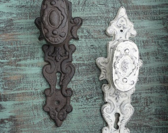 Rustic Cast Iron Old World Door Handle Knob Hook - Home Decor - Cast Iron Metal or White - Coat Rack - Bath Towel Hanger