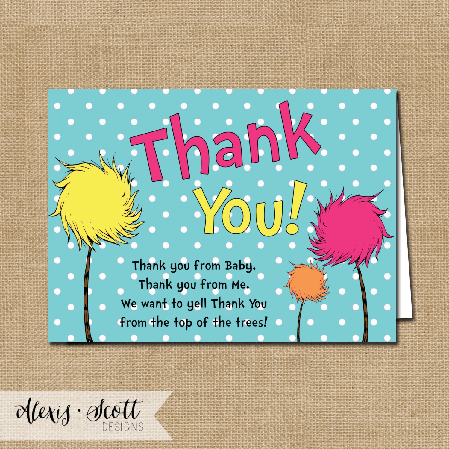 Dr Seuss Lorax Thank You Card Instant by AlexisScottDesigns
