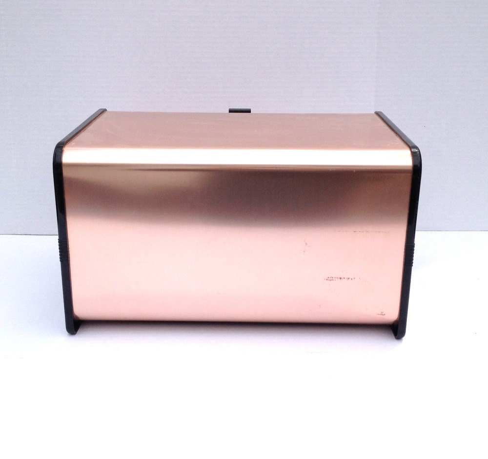 Vintage Bread Box Copper Bronze Styled with Roll Shelf Large