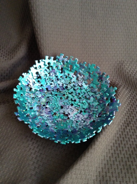 Metallic Blue Jigsaw Puzzle Bowl by SJPuzzles on Etsy