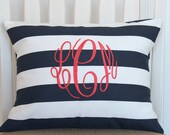Monogrammed Pillow Decorative Throw Pillow Cover Stripes Personalized Home Decor 12 x 16 Baby Gift Dorm Decor