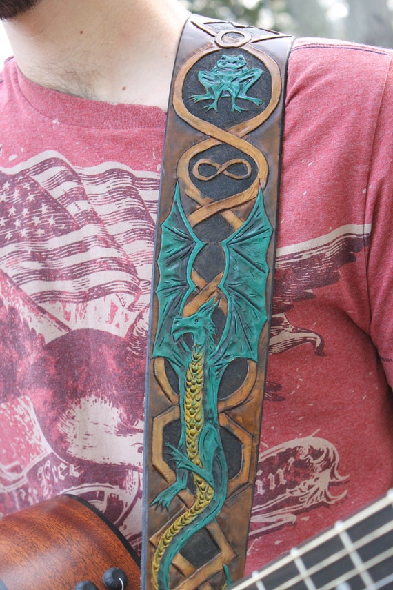 Custom Handmade Dragon Leather Guitar Strap