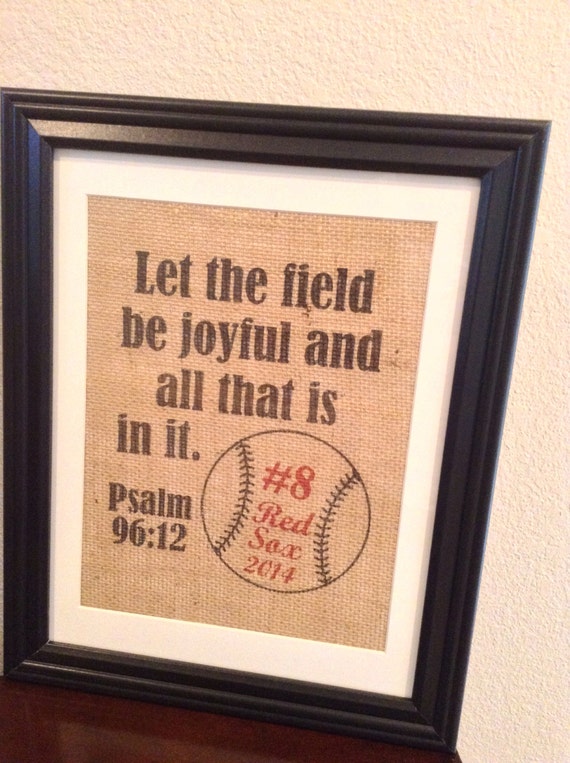 Items similar to Burlap print sport gift Psalm 96:12 ...