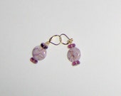 Jasper Lavendar Stone Drops for Pierced Ears on Gold Plated Spring Hooks, Drop Earring Dangles.Lavender Glass Disc