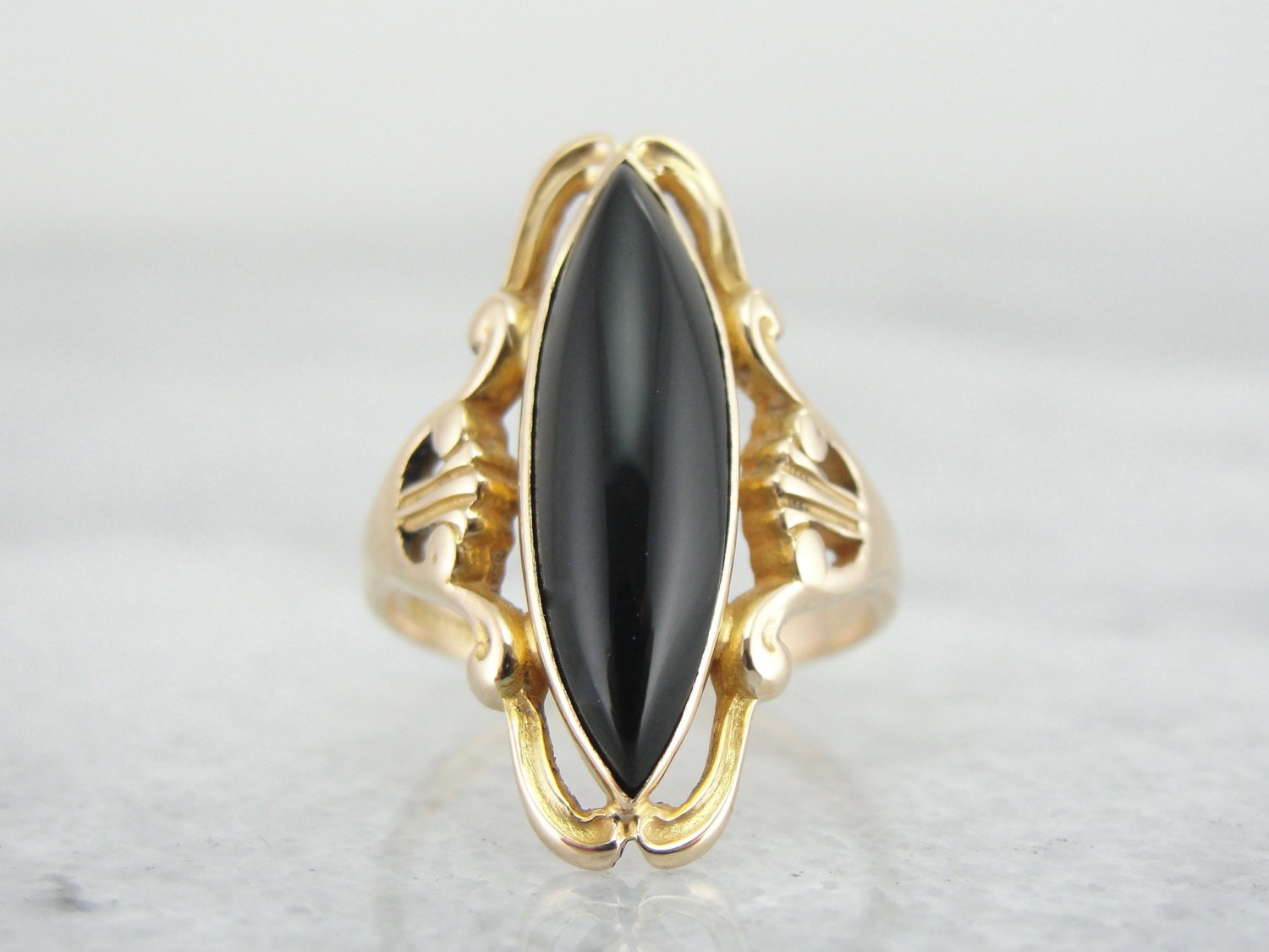 Lovely Long Onyx Marquise Ladies Ring in Gold KEVZZU-D