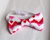 Chevron Valentine's Day Bow Tie- Valentine's Day Hair Bow- pink and purple with Red Heart - Baby, Toddler, Child Il_170x135