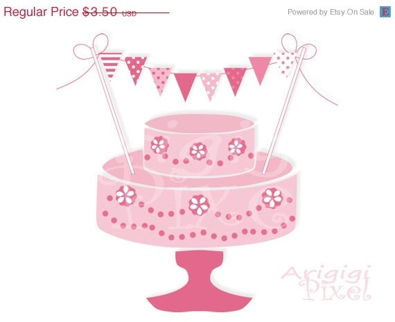 WEEKEND SALE 50% OFF Cake Bunting Printable Mini Banner Girly Pink Pennants Polka Dot Striped Birthday Party Supplies Diy instant download Il_570xn