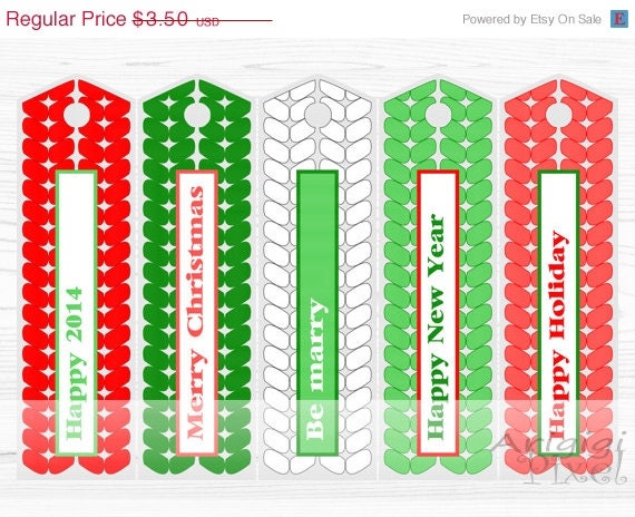 WEEKEND SALE 50 % OFF Printable bookmark, red, green, Christmas, New Year 2014, long gift tags, reminder, holiday printables, Diy Il_570xn