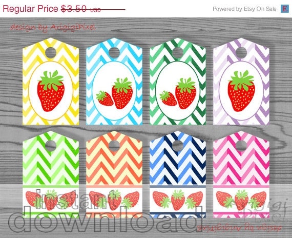 ON SALE 50 % OFF Spring color strawberry chevron hang tag printable label for homemade gift jam cake instant download Il_570xn