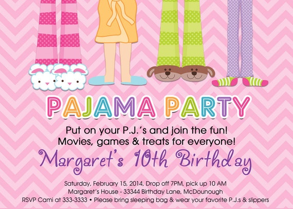 Pajama Party Sleepover Birthday Party Invitation - Printable - with or without photo Il_570xn