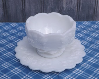 Vintage Milk Glass Saucer and Cup/Pressed Glass