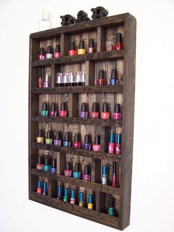 Large Nail Polish Organizer Display Case by barbwireandbarnwood