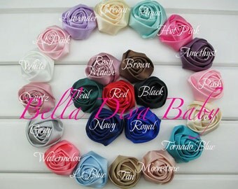 Rosette Satin Rolled -1.45" you choose colors, Vintage Satin Rose rolled to make vintage headbands photo prop DIY