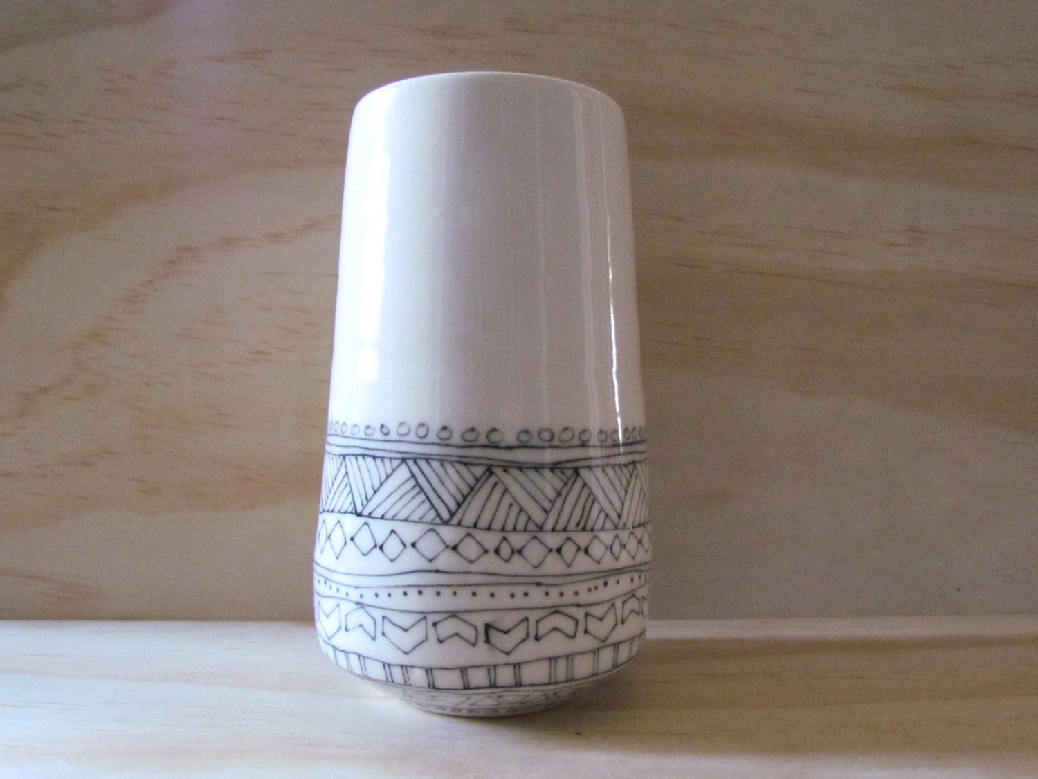 READY TO SHIP. Black and White Vase. Geometric design. Tribal.