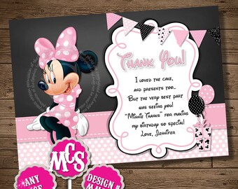 HUGE SELECTION Minnie Mouse Thank You Card, Chalkboard, Minnie Mouse, Thank You Insert, Minnie Mouse, My Celebration Shoppe, Insert Card