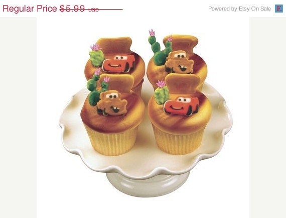SUMMER SALE Cars Mater and McQueen Edible Sugar Cupcake Toppers Il_570xn