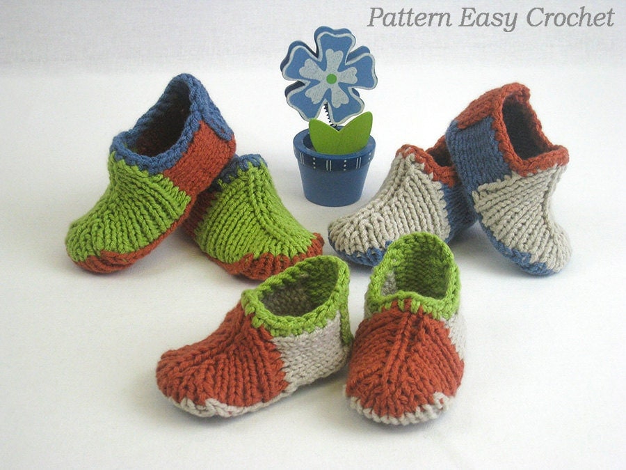 Knitting pattern baby slippers colored