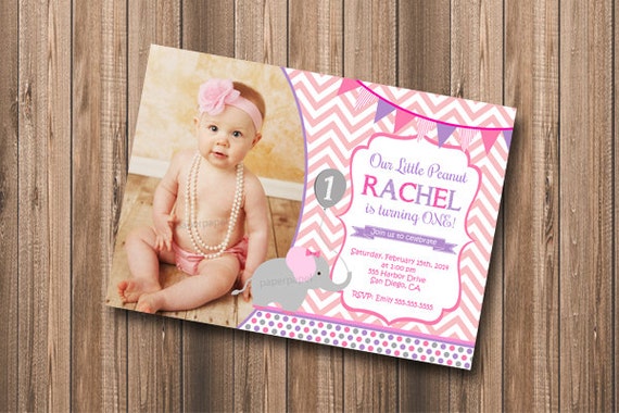 Elephant Birthday Invitation Little Peanut Chevron - DIY Personalized Printable Invitation Il_570xn