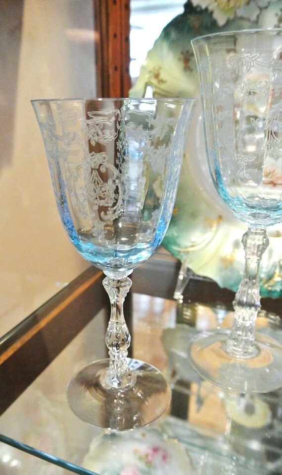 Fostoria Azure Blue Navarre Footed Set of by