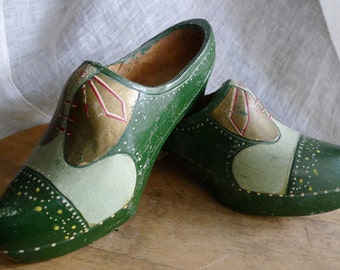 Pair of hand painted wooden clogs