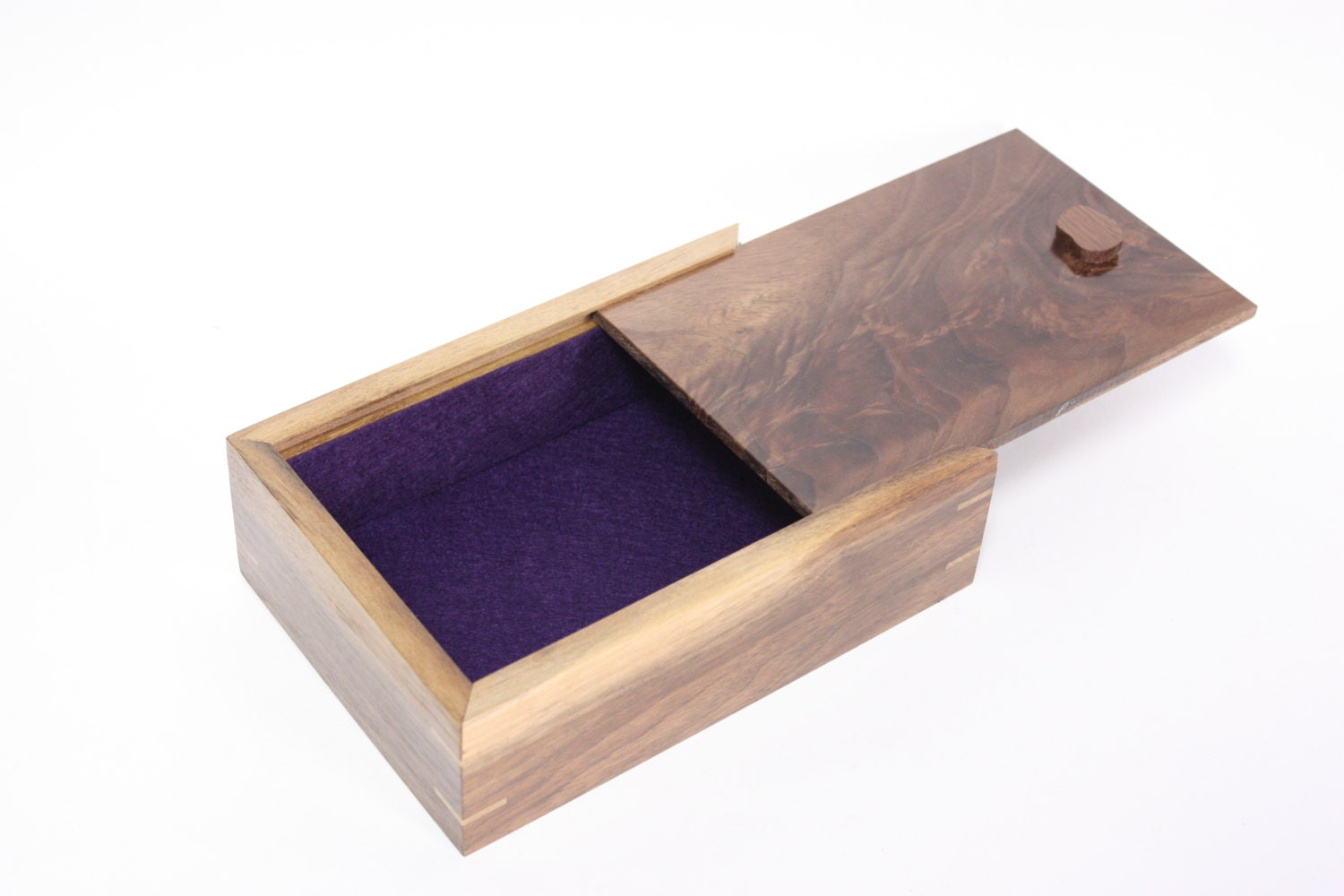 Highly figured felt lined candle box